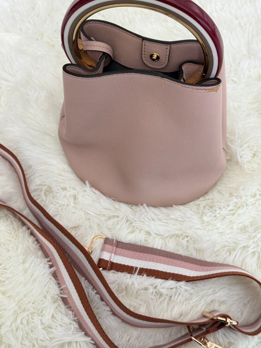 Marni Mini Bucket Bag Pink | Gold Ring Handle | Excellent + Bonus Strap - Picture 10 of 13